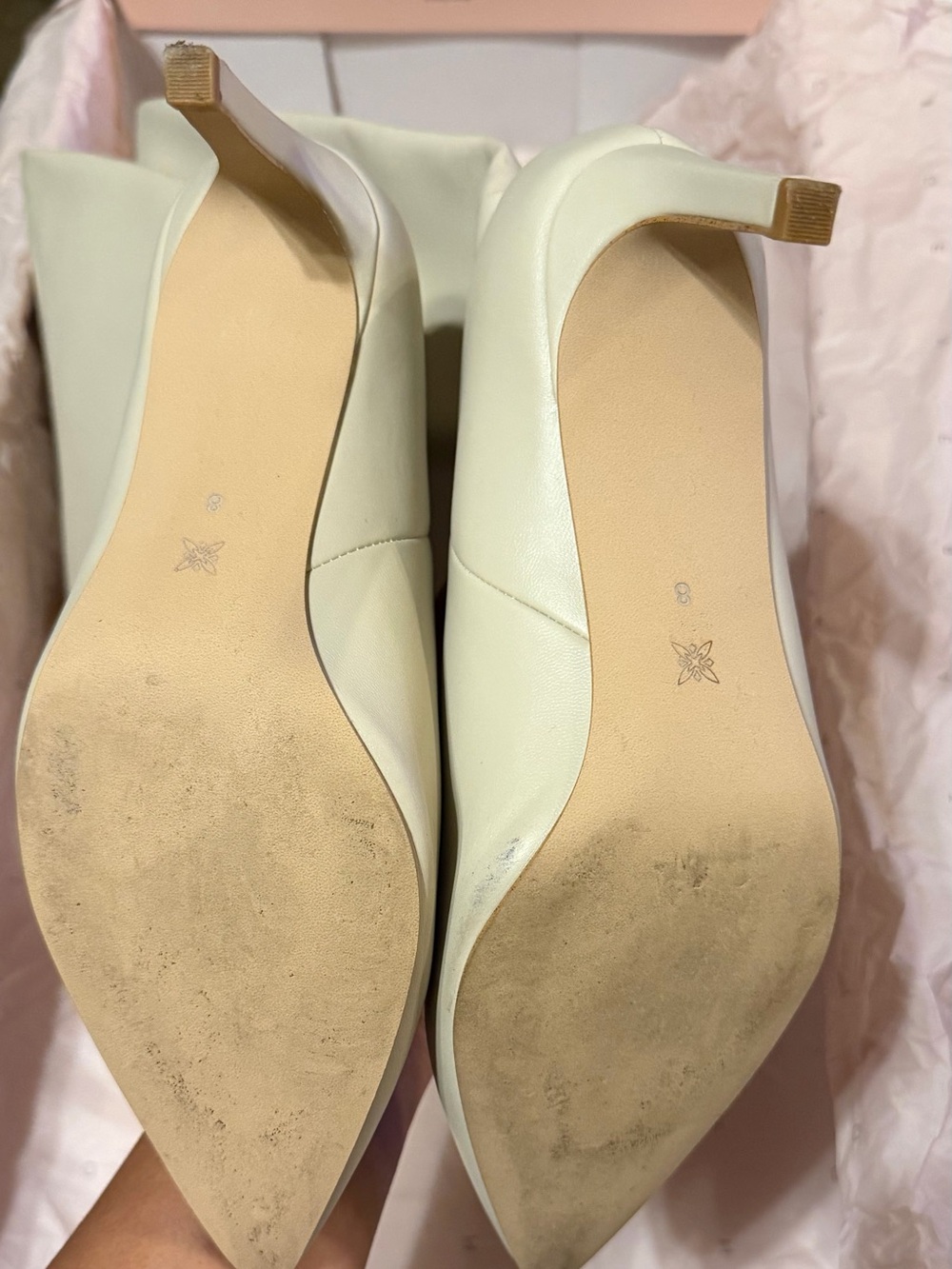 BCBGeneration Bianca Knee High Boots Ivory Cream Pointed Toe Size 8 - Picture 4 of 11
